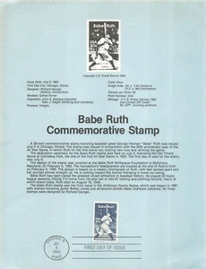 2046 20c BABE RUTH - Página de recuerdo - Imagen 1 de 1