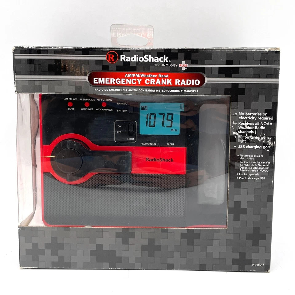 Radio Shack Emergency Crank Radio AM FM Weather Band USB Charging New Box Wear - Image 1 of 4