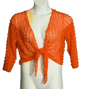 Klozlyne Women's Lace Bolero Shrug Large Colorful Orange Tie Front Crochet NWT - Picture 1 of 8