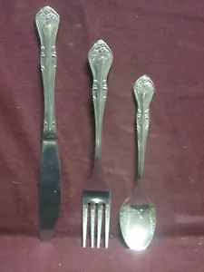 3pc Reed & Barton ROSE QUEEN Stainless Heritage Mint set knife, fork,teaspoon - Picture 1 of 4