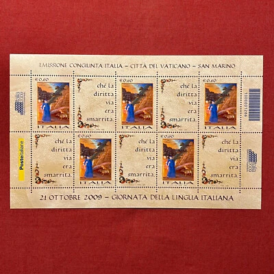 GIORNATA DELLA LINGUA ITALIANA - Foglietto Congiunto Italia San Marino Vat 2009 - Immagine 1 di 4