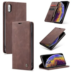Ochrona Etui na telefon komórkowy do Apple iPhone X Case Flip Cover Pokrowiec Etui Bumper Brązowe - Zdjęcie 1 z 6