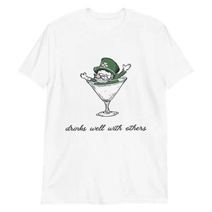 Drinks Well With Others St. Patrick's Day Drunk Beer Funny T-Shirt - Picture 1 of 13