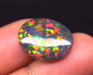 7 Carat Black Smoked Multi Fire Natural Ethiopian Opal Cabochon Gemstone - Picture 1 of 7