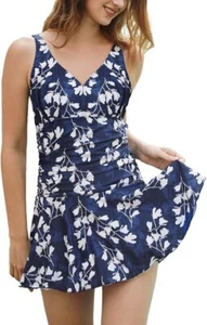 Damen Badekleid Plus Size Geblümt Figurformender Einteiler Badeanzug 5119BY 3XL - Bild 1 von 6