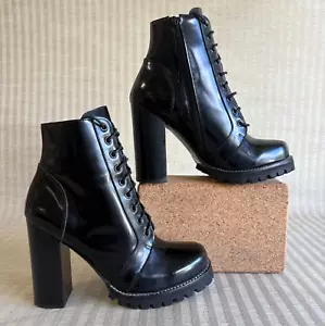 Jeffrey Campbell Womens Legion Lug Heel Combat Boots Black Leather Zip Size 10M - Picture 1 of 24