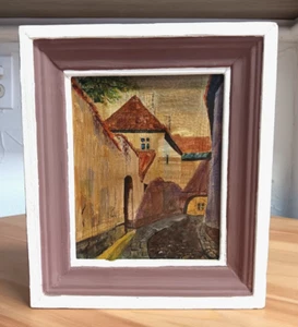 Senamiescio Gatvele Original Vintage 1992 Painting Framed E Zilinskas Vilnius - Picture 1 of 6