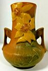 ROSEVILLE POTTERY BROWN CLEMATIS DOUBLE HANDLED VASE 106-7