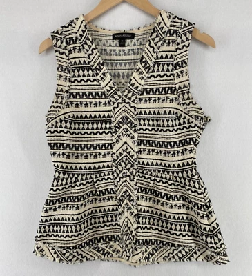 BANANA Republic Top 女式 10 西南粗花呢薄纱挂毯象牙色黑色 — 第 1/4 张图片