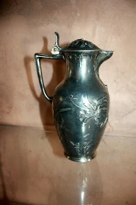 Pichet  verseuse WMF Art Nouveau étain argenté grenouille libellule Jugendstil - Photo 1/4