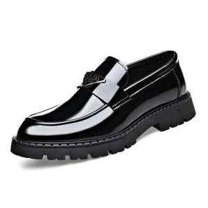 Thick Soled Men's Loafers Fashion Slip-on Dress Shoes Comfort Leather Footwear - Picture 1 of 25