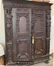 17th Century ANTIQUE Gothic English Carved Caryatids Armoire Wardrope year 1664