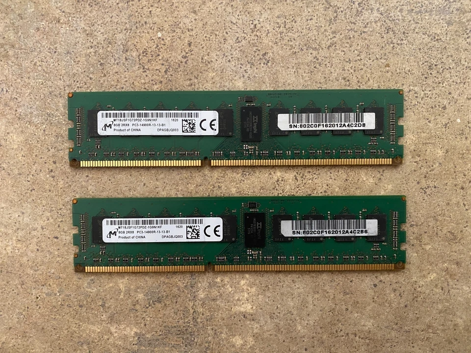 MICRON CRUCIAL 16GB (2X8GB) DDR3 1866MHZ 2RX8 PC3-14900R ECC SERVER RAM N1-5(13) - Image 1 of 4