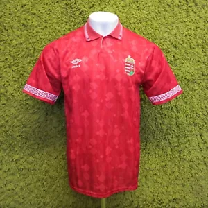 1990 1991 1992 1993 HUNGARY HOME FOOTBALL SHIRT L LARGE MENS 8/10 UMBRO RED RARE - Picture 1 of 12