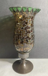 Mosaic Hurricane Candle Holder Stained Glass Tiles Bronze Pier 1 - Picture 1 of 6