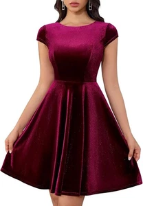 Abito formale Dressystar donna velluto cocktail party manica ad aletta BORGOGNA LARGE - Foto 1 di 12