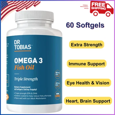 Aceite de pescado Dr. Tobias Omega 3, suplemento Omega 3 triple fuerza 2000 mg 60 unidades Foto 1 de 4
