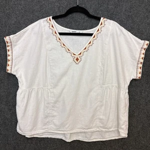 SONOMA Weiß Azteken Western Leinen Tunika Oberteil V-Ausschnitt Kurzarm Übergröße XL - Bild 1 von 7