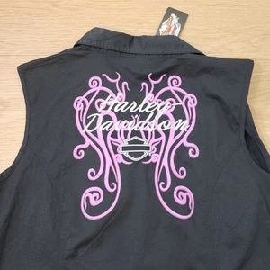 Harley Davidson Zip Up Vest Women 2W Neon Pink Embroidered Biker Motorcycle Sexy - Picture 1 of 12