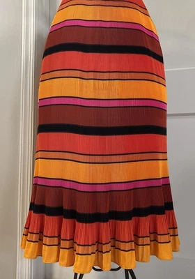 J. Crew Straight-Pleat Skirt Multicolor Striped Midi Flounce Hem | Size 12 - Image 1 of 4