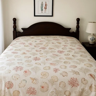 Funda nórdica Pottery Barn completa queen estampado coral concha marina ropa de cama de playa costera Foto 1 de 4