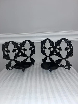 Apliques metálicos Pottery Barn hoja vela pared o independiente marrón negro X2 Foto 1 de 4