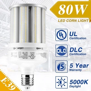 80W LED Corn Light Bulb Warehouse Garage High Bay Light 5000K Dayight E39 UL DLC - Picture 1 of 9