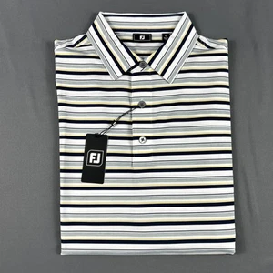 FootJoy Golf Shirt Polo Mixer Stripe Large White Gray Navy Polyester MSRP $85 - Picture 1 of 5