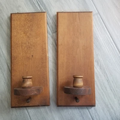 2 Vintage Wooden Wall Sconces Candle Holders Candelabras Candlesticks - Image 1 of 4