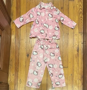 Vintage 2005 Hello Kitty Kids Pajama Set Pink Two Piece Polyester Size XS (4/5) - Picture 1 of 10