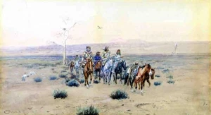 Charles Russell Trappers Crossing the Prarie 1901 17"x 22" Archiv Kunstdruck - Bild 1 von 1