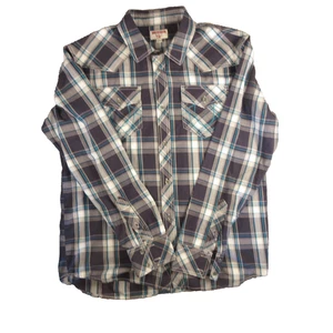 True Religion LG Plaid Black and Turq 100% COTTON Decorative top stitching - Picture 1 of 12