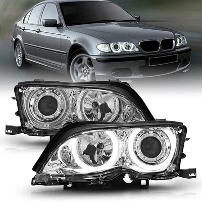Juego de faros proyectores de lente transparente cromados con halo para BMW 325i 2002-2005 4 puertas Foto 1 de 4
