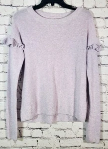 J Crew Light Lavender Cotton Ruffle Long Sleeve Sweater Round Neck Pulli S - Bild 1 von 17