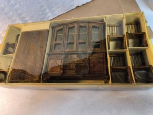 Vintage Dollhouse Dining Room Set 8 pc. Distressed Look. New In Original Box - Picture 1 of 7
