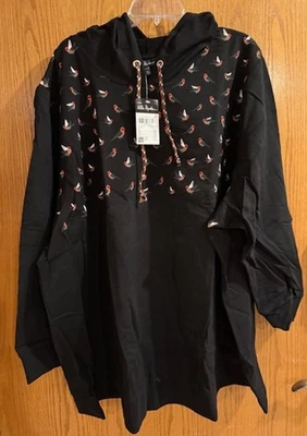 Ulla Popken 100% Cotton Hoodie Birds Sweatshirt Size 32/34 Black - Image 1 of 4
