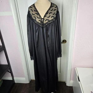 Vintage JCPenney schwarzer Morgenmantel Morgenmantel Größe XXL Spitze Nylon Made in USA Übergröße - Bild 1 von 8