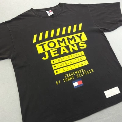 Camisa vaquera Tommy Hilfiger vintage para hombre XL negra cuadrada camiseta de gran tamaño hecha en EE. UU. AÑOS 90 Foto 1 de 4
