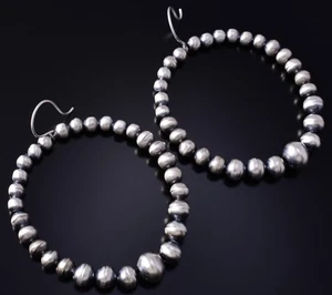 Silver Navajo Pearls Hoop Earrings by Amanda Larry 5G22O - Picture 1 of 6