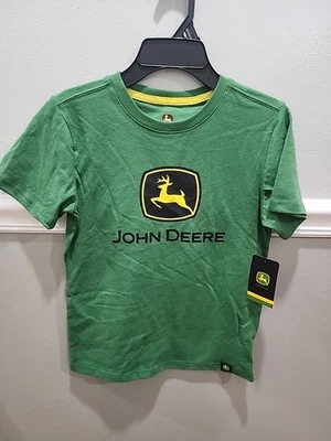 BOYS SHORT SLEEVE JOHN DEERE LOGO GREEN PULLOVER T-SHIRT TEE SIZE M ( 8 ) NEW - Image 1 of 4