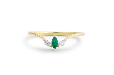 Marquise Emerald Ring Yellow Gold Plated Ring Moissanite Ring Gift For Her - Image 1 of 4