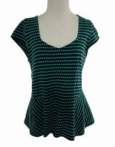Top Anthropologie Matasellos Peplum Talla Grande Verde Azul Marino Texturizado Mangas Cap - Imagen 1 de 7