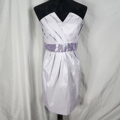 Mini Vestido Formal Calvin Klein Talla 8 Sin Tirantes Satén Lentejuelas Bolsillos Foto 1 de 4