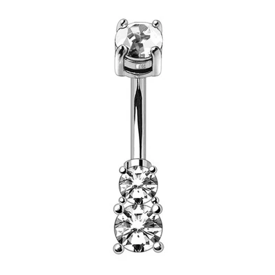 316L Stainless Steel Prong Set Double CZ Navel Ring - Image 1 of 4