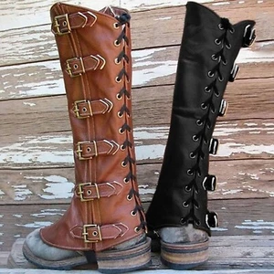 Medieval Gaiters Knight Shoes Cover Buckle Lace Up Warrior Leg Armor Boot Covers - Picture 1 of 8