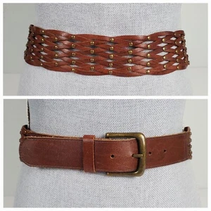 HOLLISTER Tamaño 34 S / M Brown Tejido Cuero genuino tachonado Ancho Moda Boho Cinturón - Imagen 1 de 12