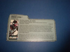 GI/G.I. JOE FILE CARD - SNAKE EYES COMMANDO - Hasbro vintage - Picture 1 of 3