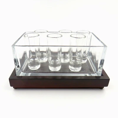 Barware Party Set 6 Shot Glass 2 oz  Wood Tray Modern Cubist by Red Envelope - Изображение 1 из 4