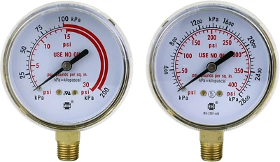 Manómetro de alta y baja presión para reguladores de acetileno/propano de alta resistencia 0-400 ps Foto 1 de 4