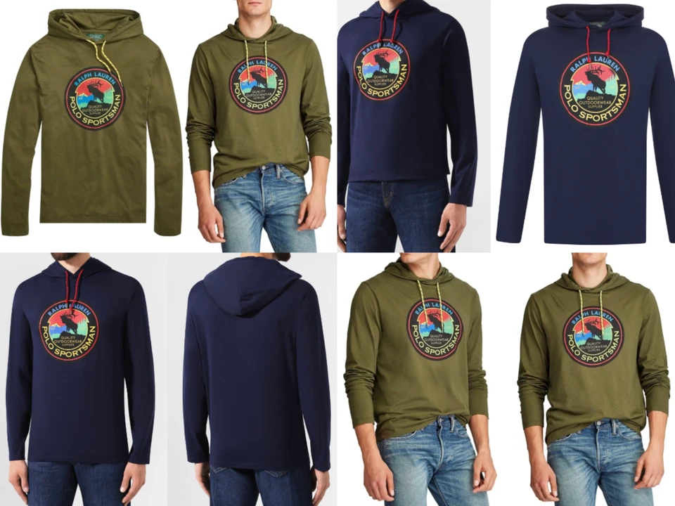 Polo Ralph Lauren Hooded Ls T-Shirt Jersey Hoodie Retro Sweatshirt New, M - Image 1 of 1